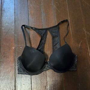 Felina 34C black lace racerback padded tshirt bra